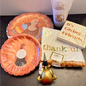 Thanksgiving Turkey Disposable Tableware Set - Orange and Gold